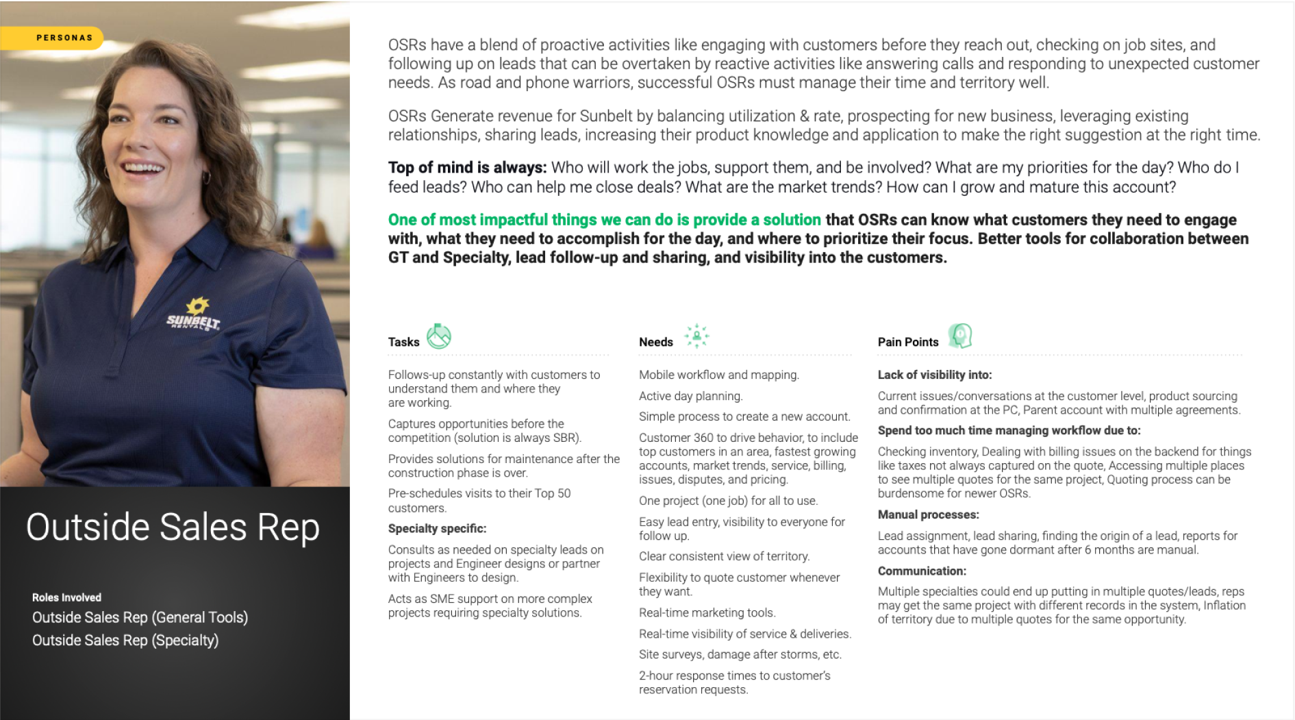 Salesforce SBR outside sales representative persona